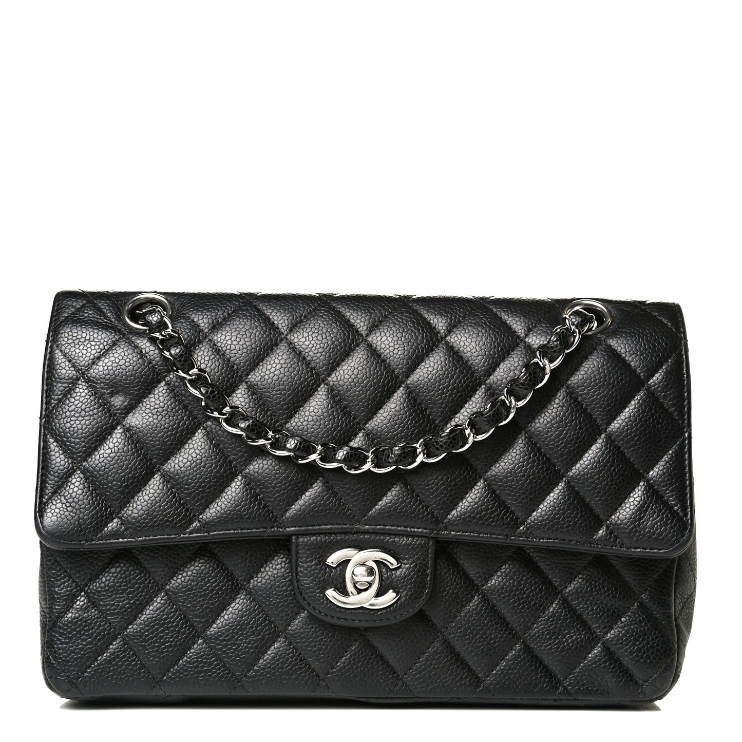 Caviar Quilted Medium Double Flap Black