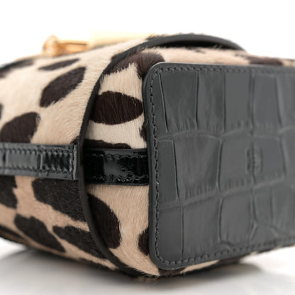 Givenchy Pony Calfskin Micro Leopard Print Shark Lock Bucket Bag Black Beige 9 of 10
