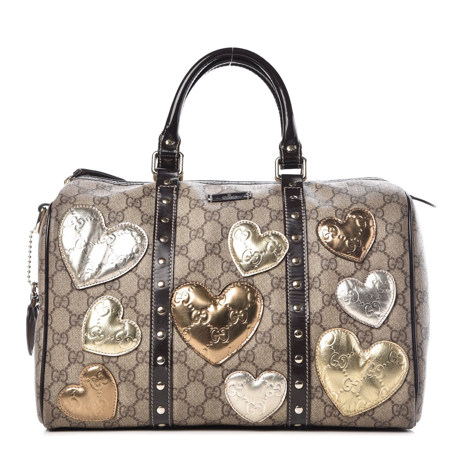 Gucci Monogram Guccissima Hearts Studded Medium Joy Boston Dark Brown 1 of 9