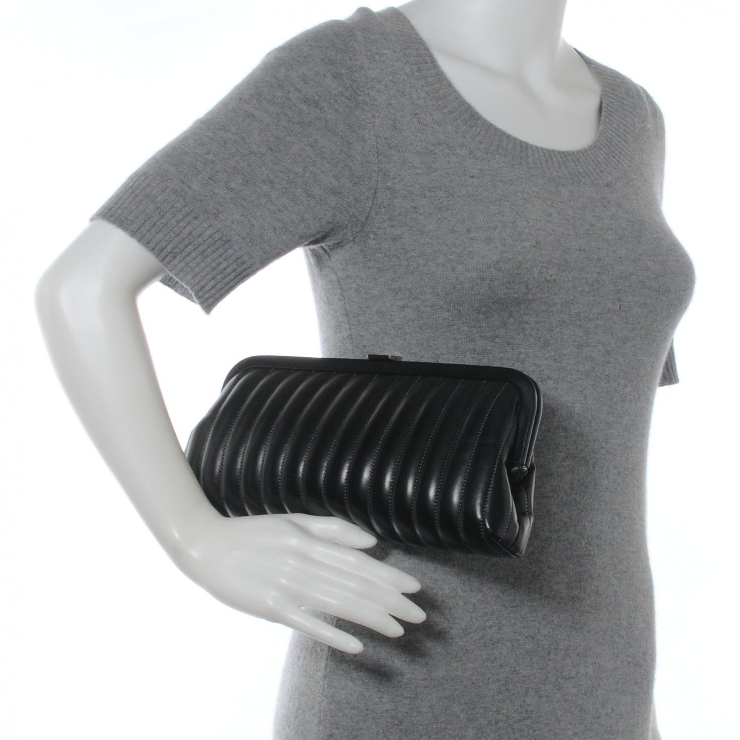 Chanel Lambskin Vertical Quilted Mademoiselle Clutch Black 2 of 7