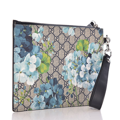Gucci GG Supreme Monogram Blooms Small Zip Wristlet Pouch Beige Blue Black 3 of 8