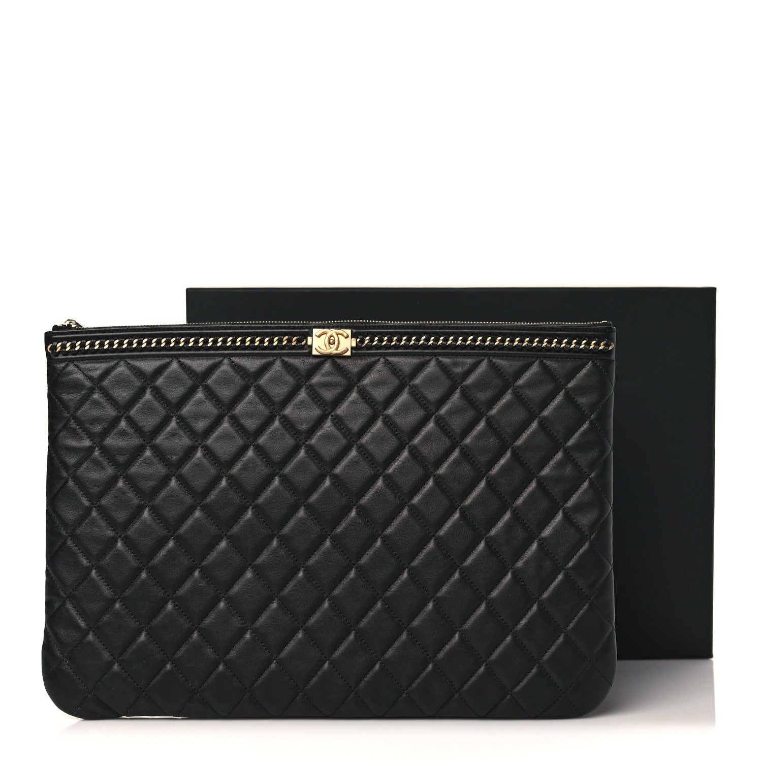 Chanel Calfskin Quilted Large Boy Chain Around Cosmetic Case Black 8 of 8