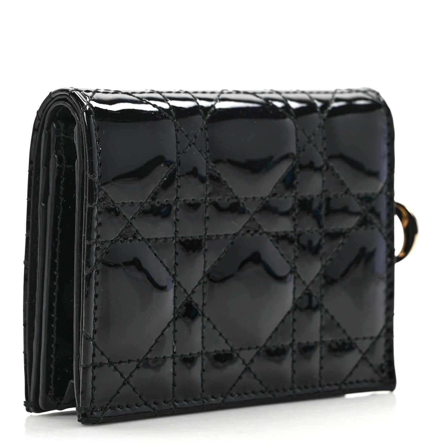 Christian Dior CHRISTIAN DIOR Patent Cannage Mini Lady Dior Wallet Black 3 of 7