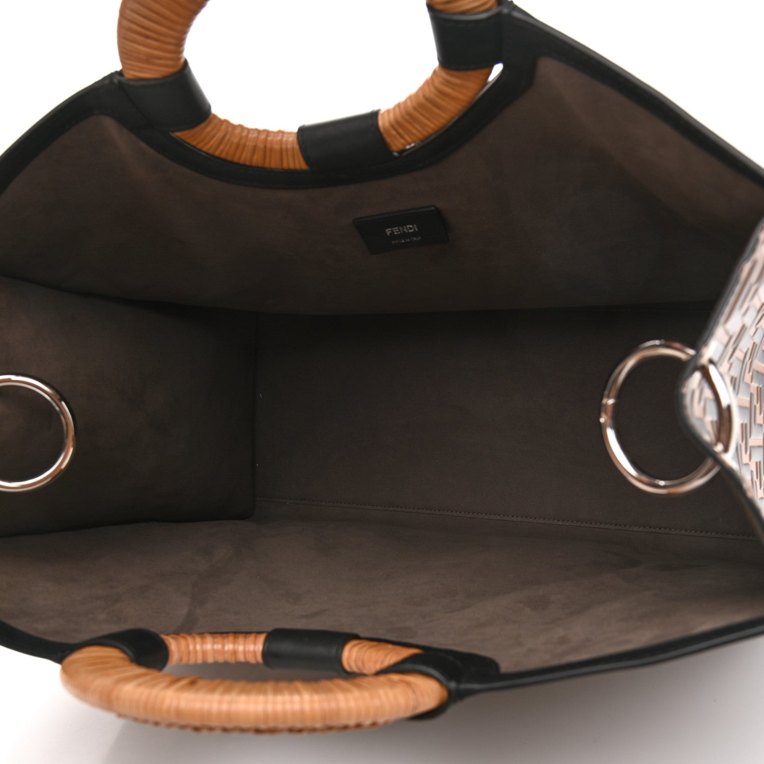 Fendi Vitello Century Wicker FF Embossed Large Runaway Shopper Tote Tobacco Black 5 of 11