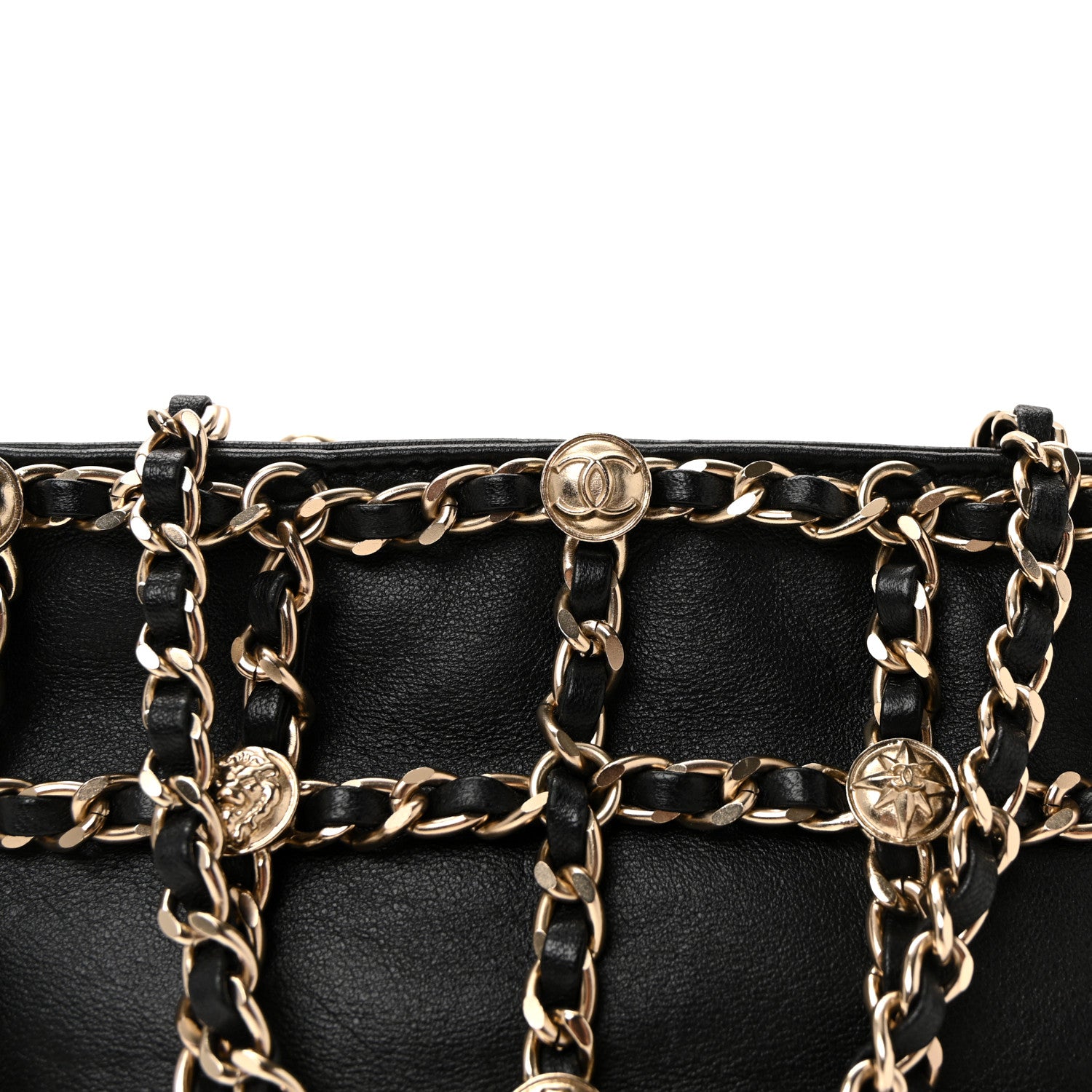 Chanel Lambskin Chain Frame Medallion Shoulder Bag Black 8 of 10