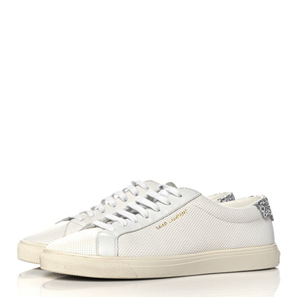 Saint Laurent Perforated Calfskin Glitter Andy Low Top Sneakers 37.5 White Silver 3 of 8