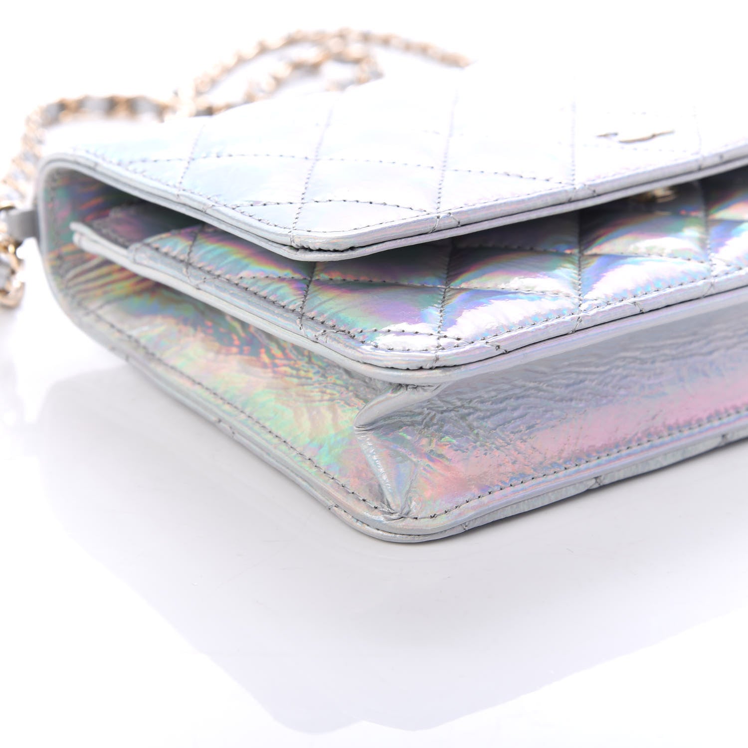 Chanel Iridescent Goatskin Quilted Wallet On Chain WOC Silver 8 of 11