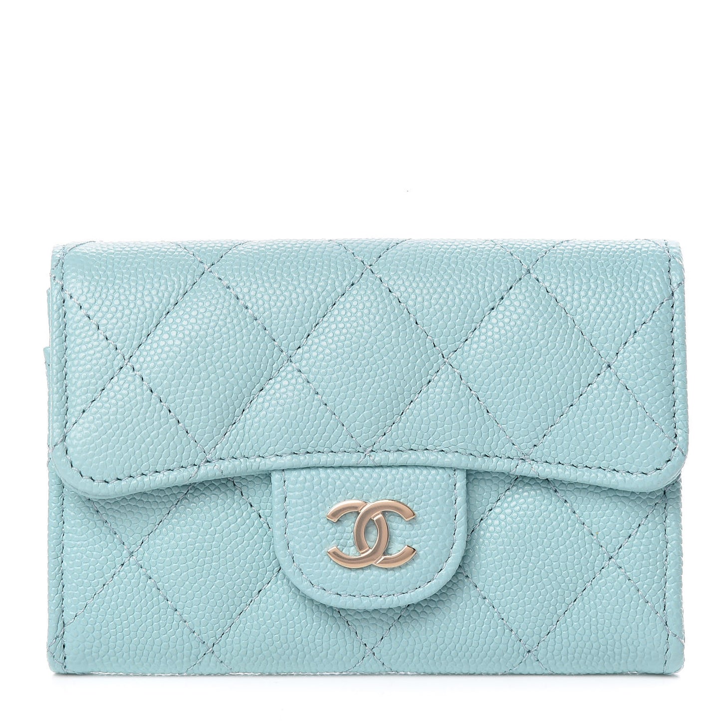 Caviar Quilted Flap Card Holder Turquoise