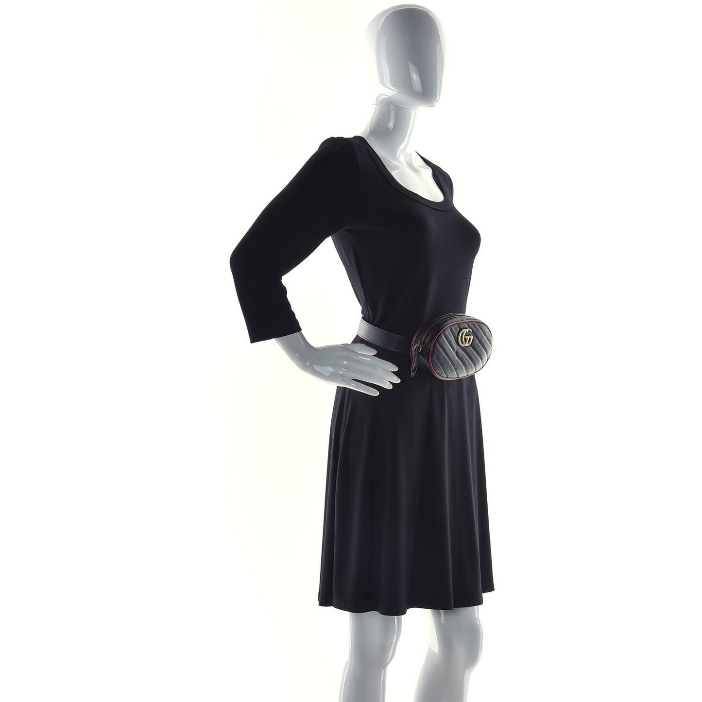 Azalea Calfskin Matelasse Diagonal Torchon GG Marmont Belt Bag 85 34 Black Romantic Cerise