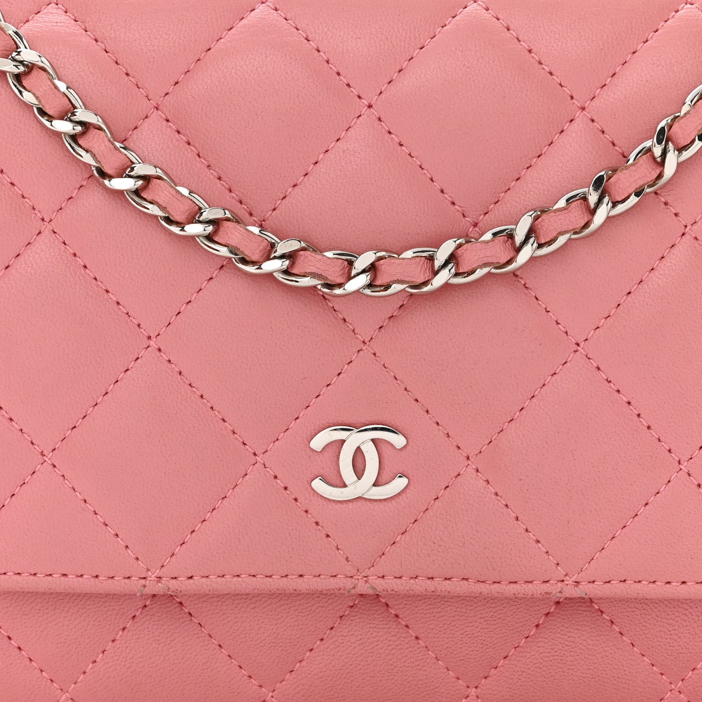 Lambskin Quilted Wallet On Chain WOC Pink