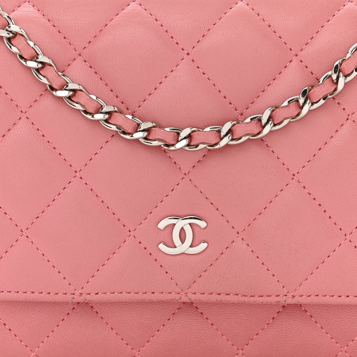 Chanel Lambskin Quilted Wallet On Chain WOC Pink 10 of 12