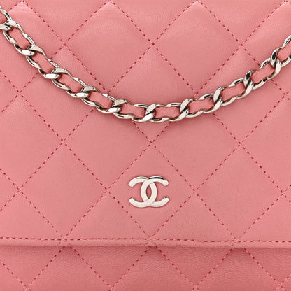 Chanel Lambskin Quilted Wallet On Chain WOC Pink 10 of 12