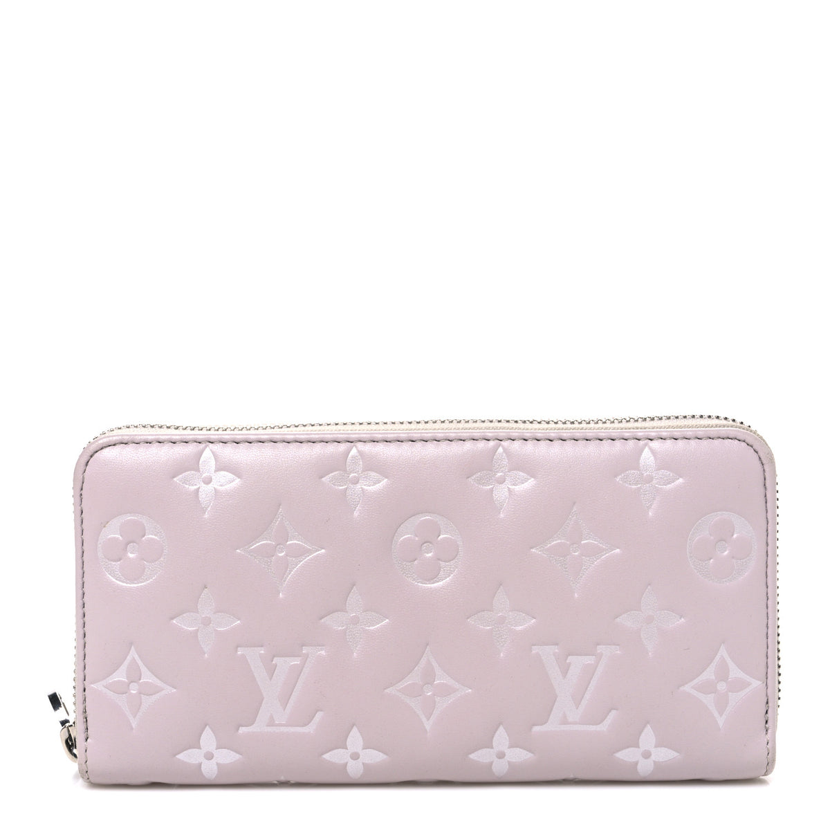 Lambskin Embossed Monogram Coussin Zippy Wallet Grey