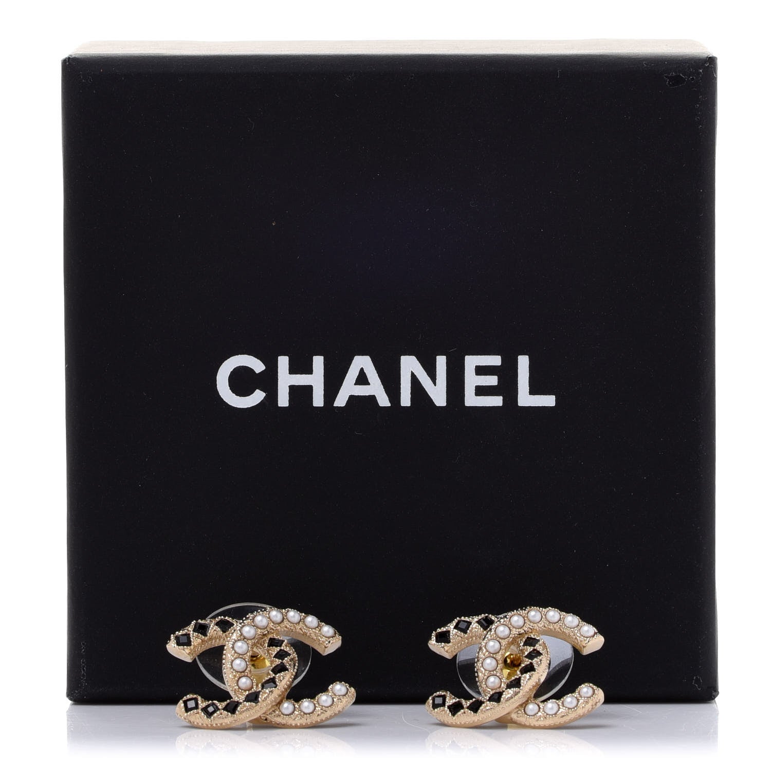 Chanel Resin Pearl CC Earrings Gold Black 5 of 5