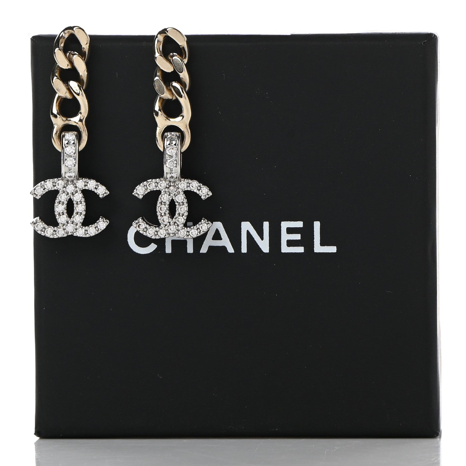 Chanel Metal Crystal CC Chain Drop Earrings Gold 5 of 5