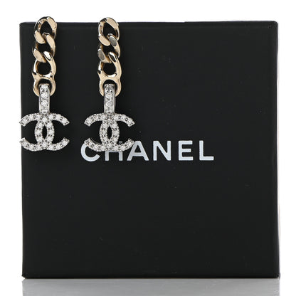 Chanel Metal Crystal CC Chain Drop Earrings Gold 5 of 5