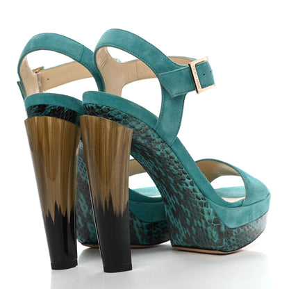 Jimmy Choo Suede Elaphe Horn Heel 130 Sandals 37 Malibu 4 of 8