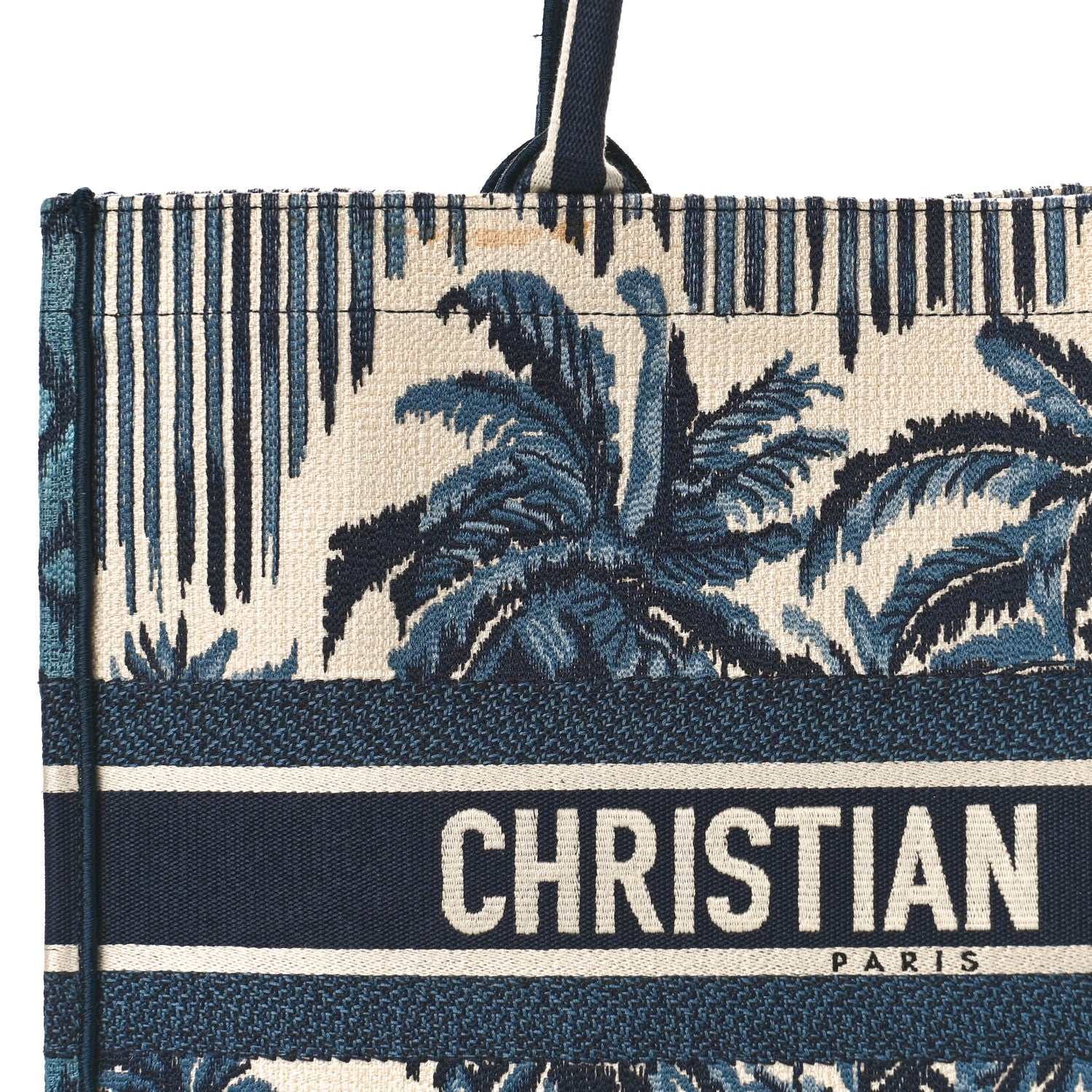 Christian Dior CHRISTIAN DIOR Canvas Embroidered Large Palm Tree Toile De Jouy Book Tote Blue Multicolor 7 of 9