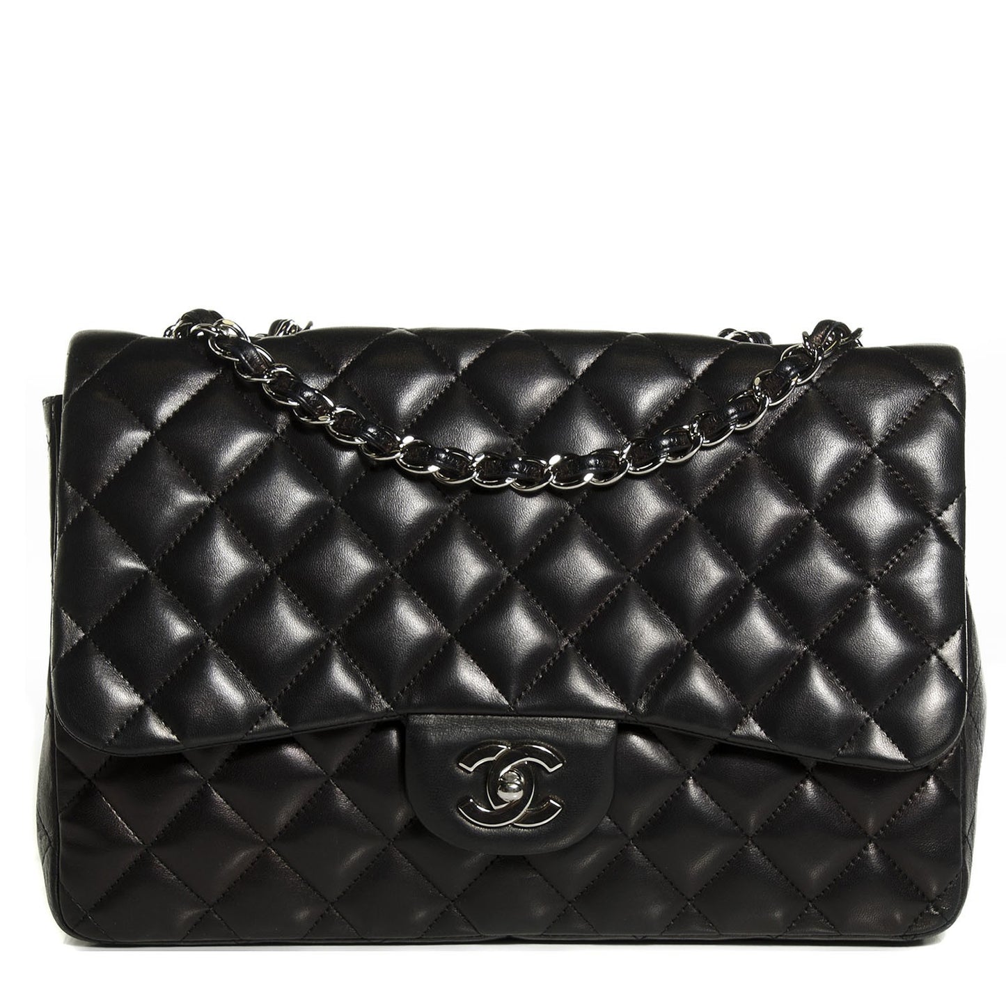 Lambskin Quilted Jumbo Single Flap Black