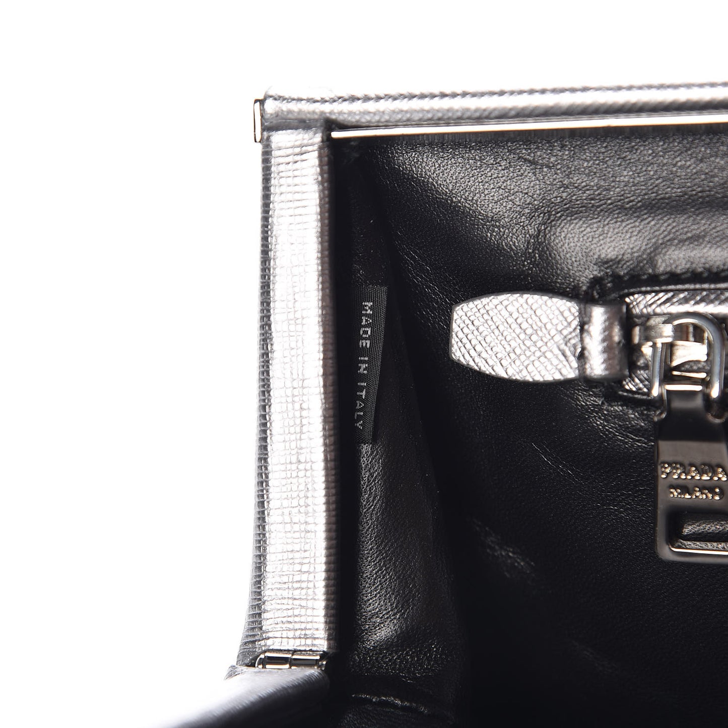 Metallic Saffiano Lux East West Frame Clutch Cromo