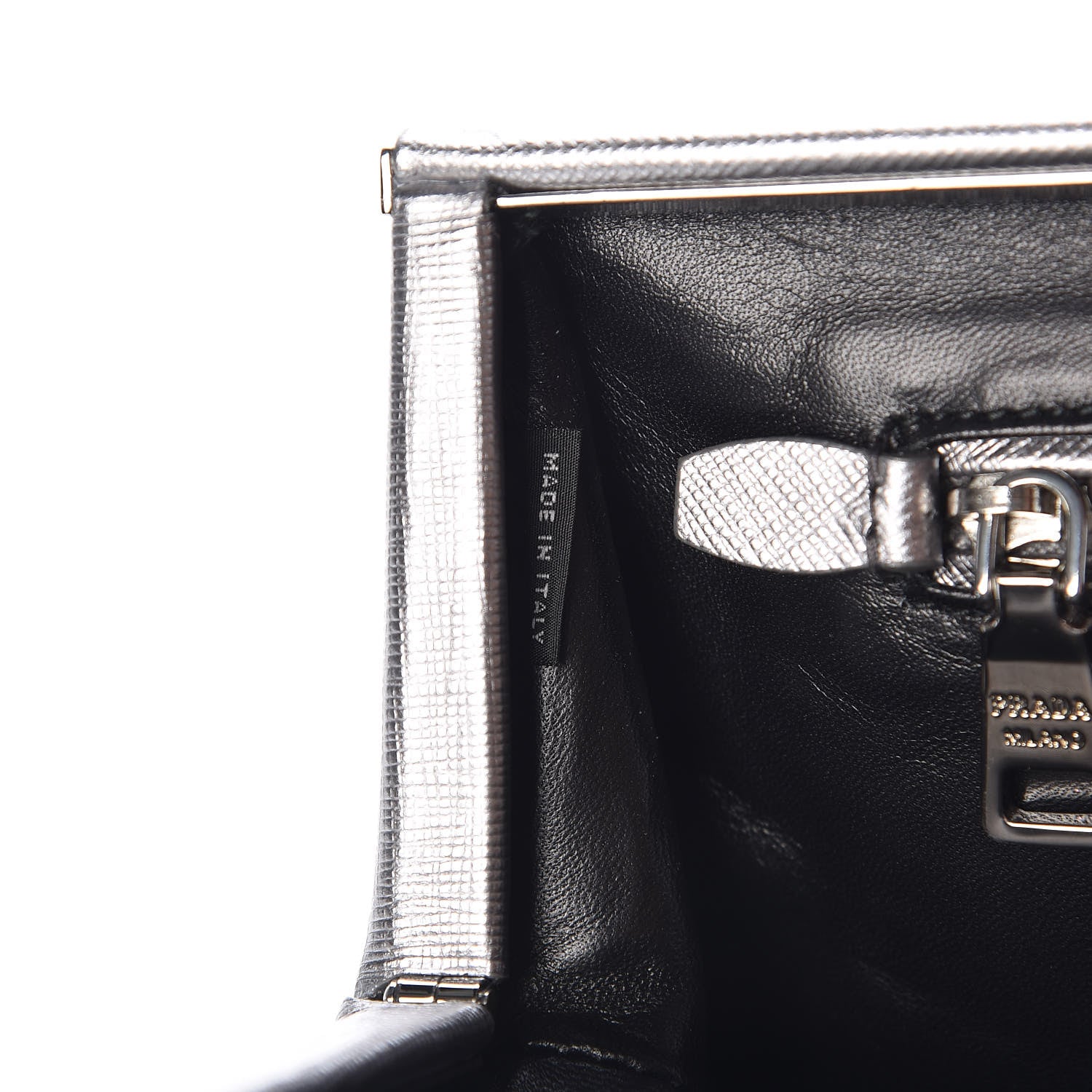 Prada Metallic Saffiano Lux East West Frame Clutch Cromo 7 of 17