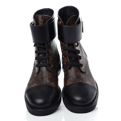 Louis Vuitton Calfskin Monogram Wonderland Flat Ranger Boots 38 Black 5 of 11