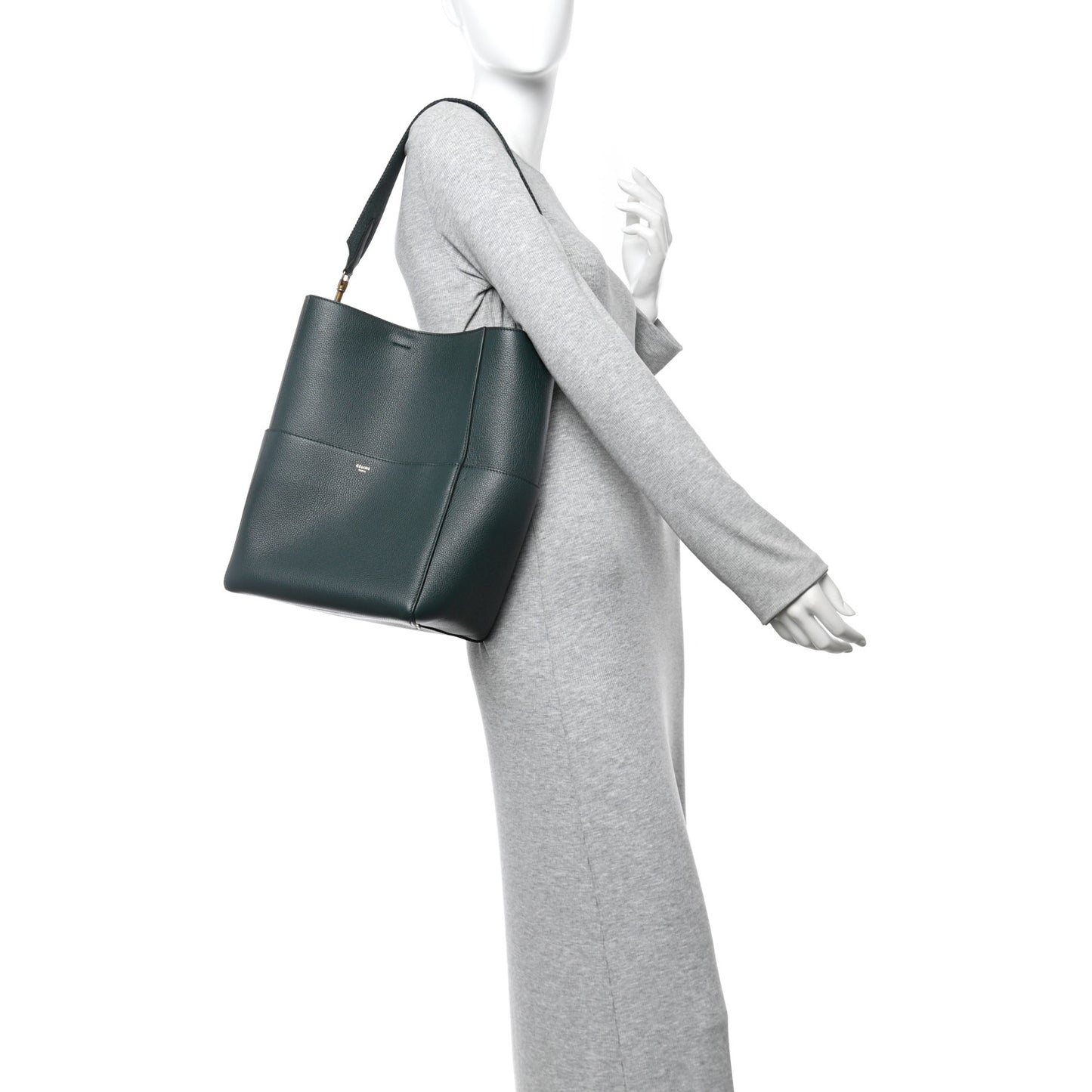 Soft Grained Calfskin Sangle Bucket Bag Amazone