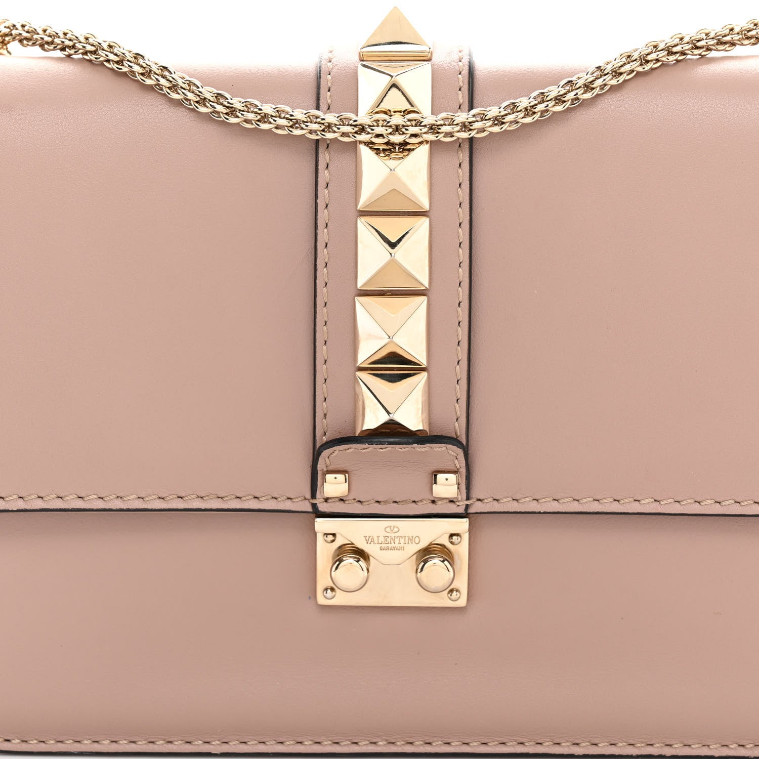 Valentino Garavani Vitello Medium Glam Lock Rockstud Flap Poudre 7 of 9