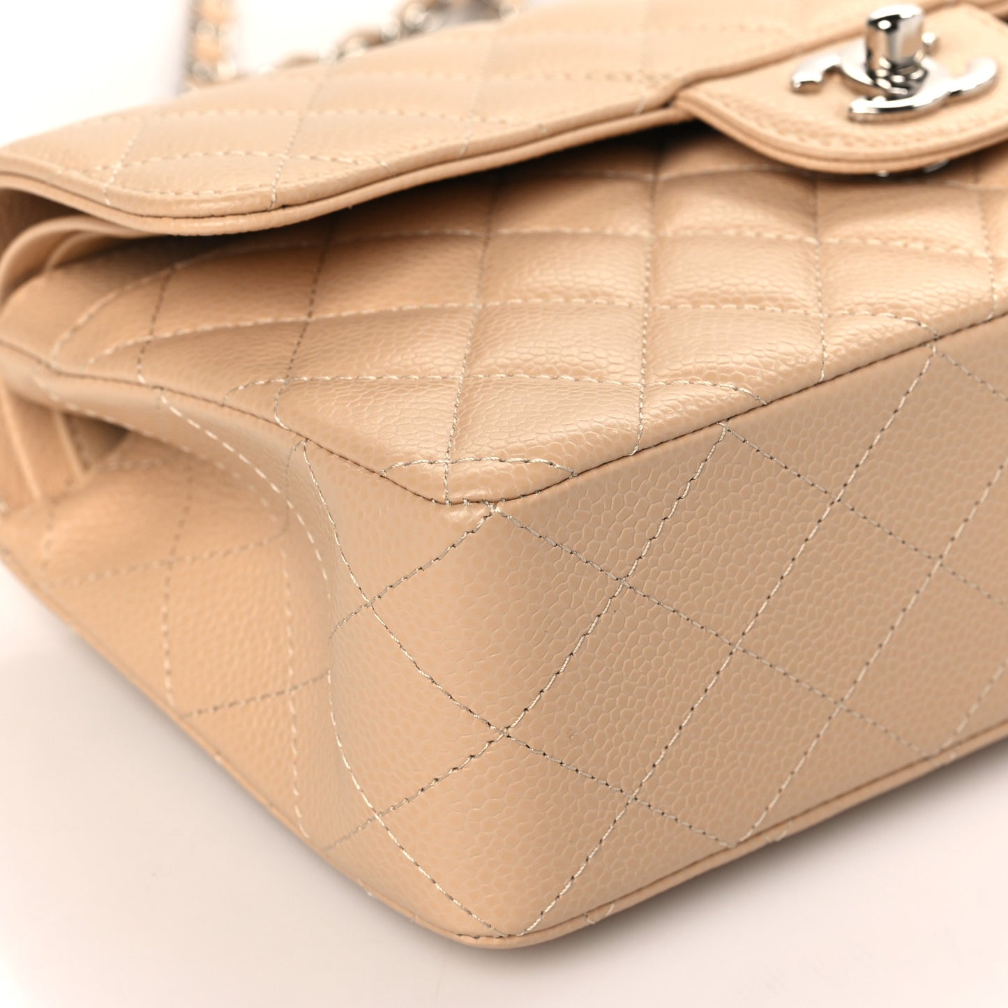 Caviar Quilted Small Double Flap Beige