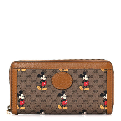 Gucci X DISNEY Mini Vintage GG Supreme Monogram Mickey Mouse Zip Around Wallet Beige Vintage Sun Oil 1 of 12