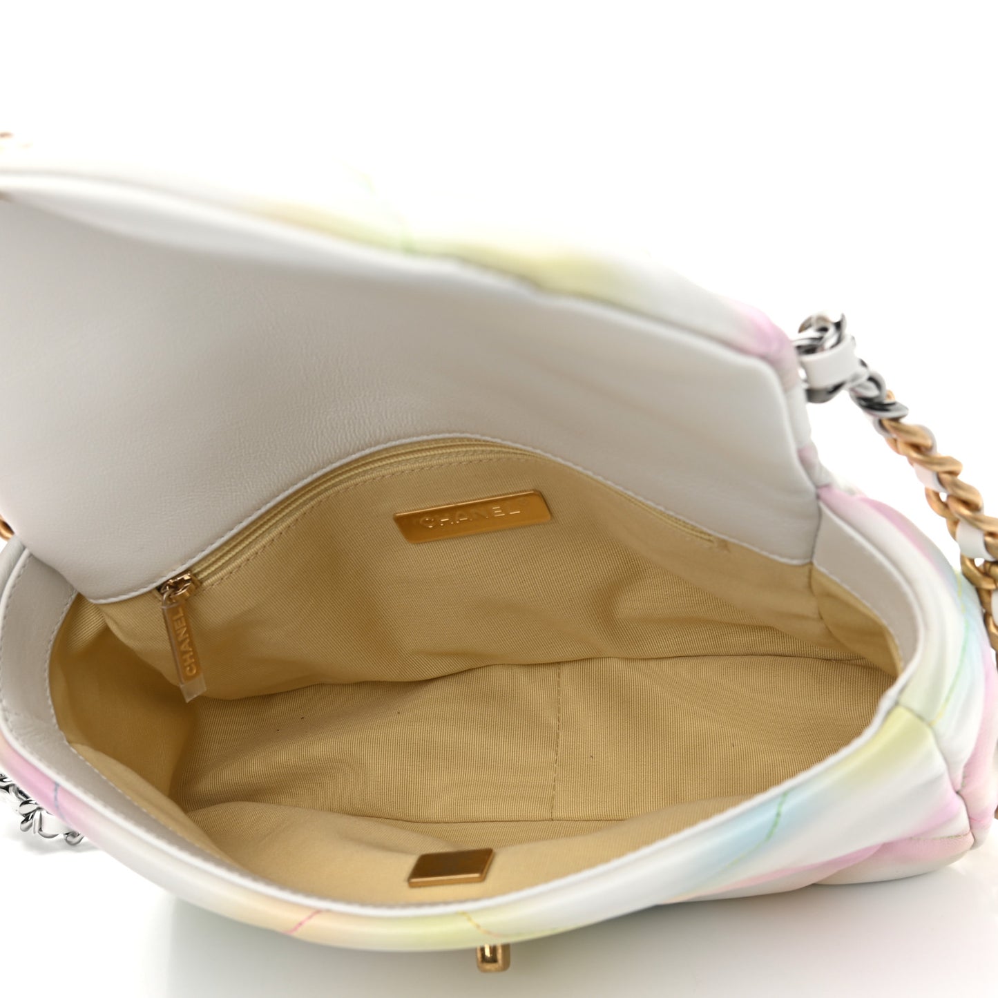 Printed Goatskin Quilted Medium Chanel 19 Flap White Multicolor