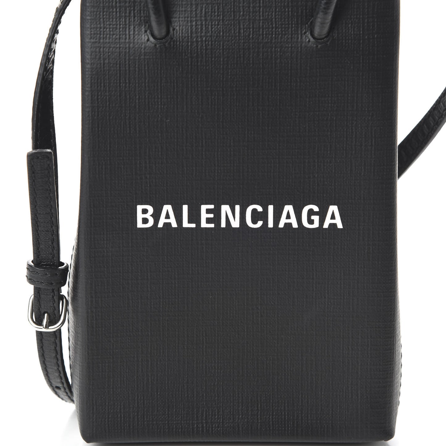 Squared Calfskin Logo Shopping Phone Holder Bag Black