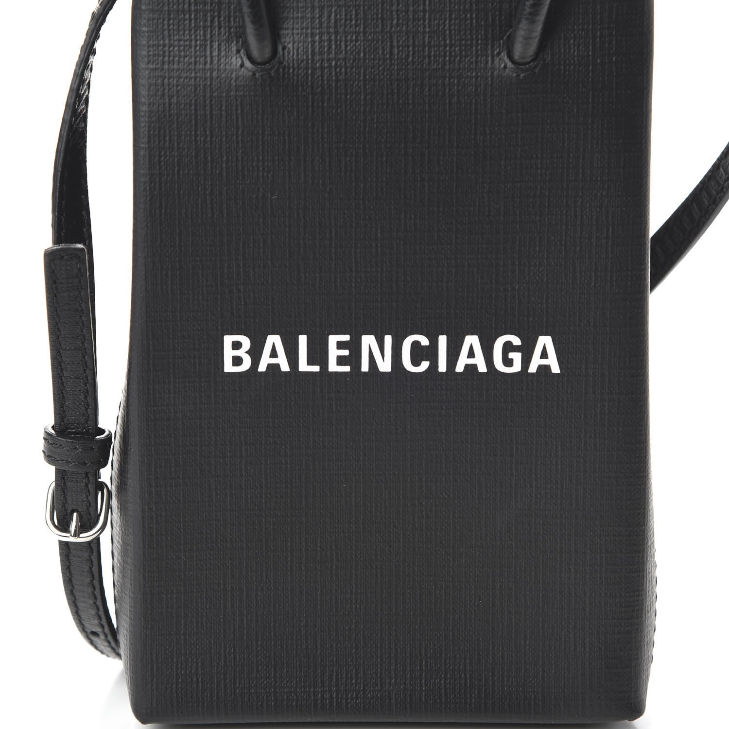Balenciaga Squared Calfskin Logo Shopping Phone Holder Bag Black 9 of 9
