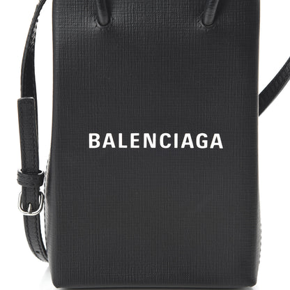 Balenciaga Squared Calfskin Logo Shopping Phone Holder Bag Black 9 of 9