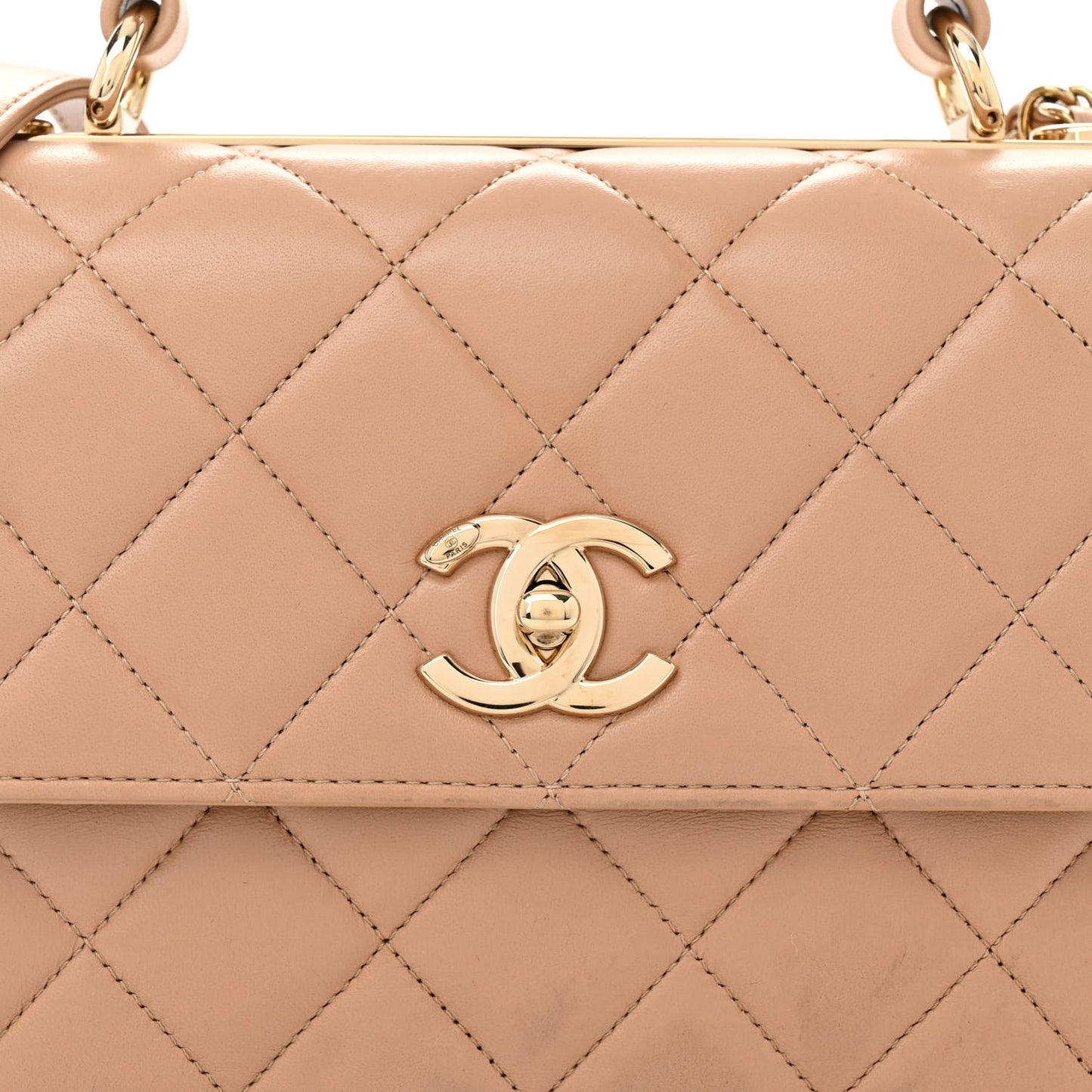 Lambskin Quilted Small Trendy CC Dual Handle Flap Bag Beige