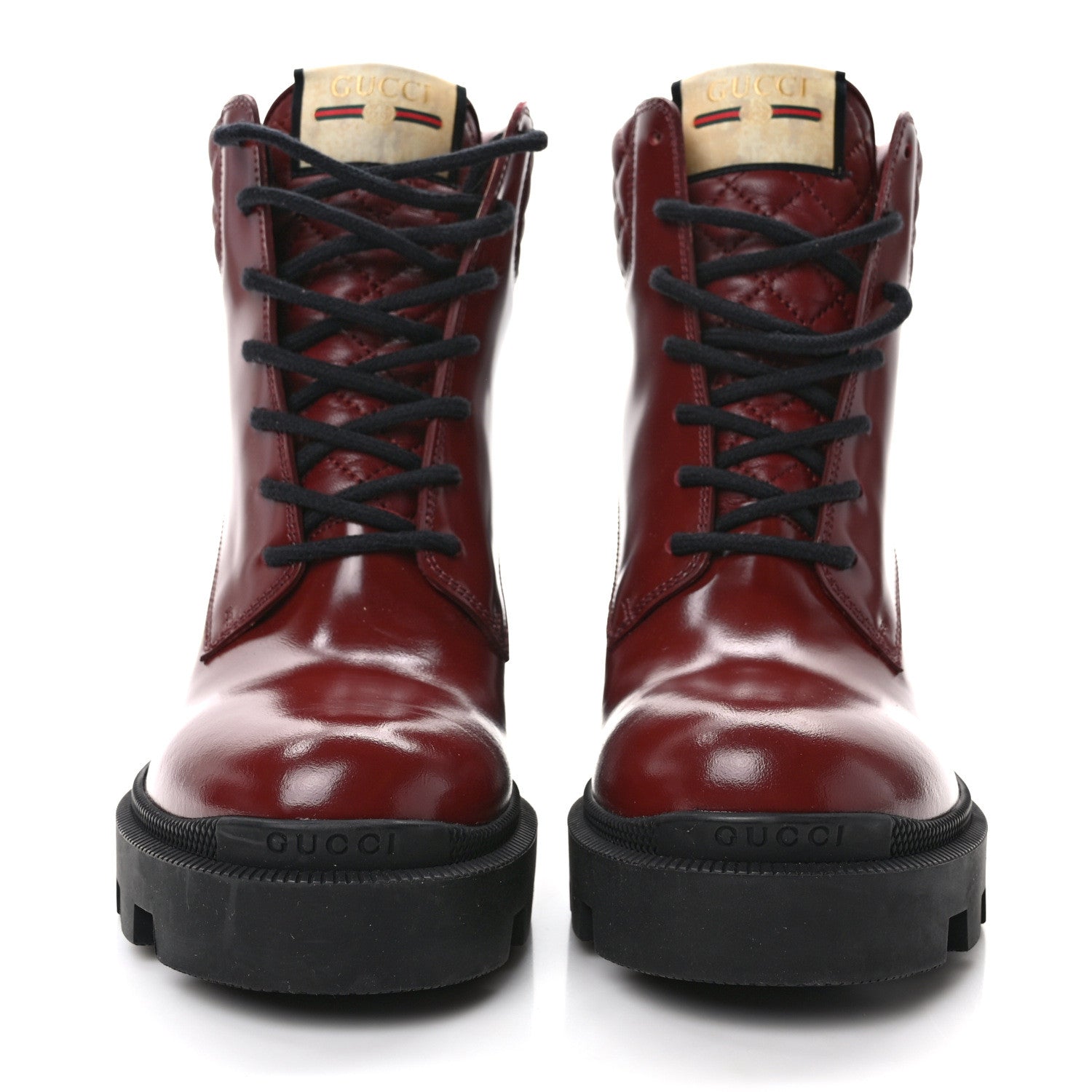 Gucci Magnum Calfskin Nappa Quilted Lace Up Ankle Boots 38.5 Garnet Red 2 of 9