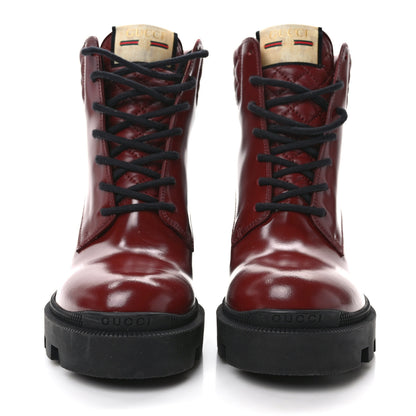 Gucci Magnum Calfskin Nappa Quilted Lace Up Ankle Boots 38.5 Garnet Red 2 of 9