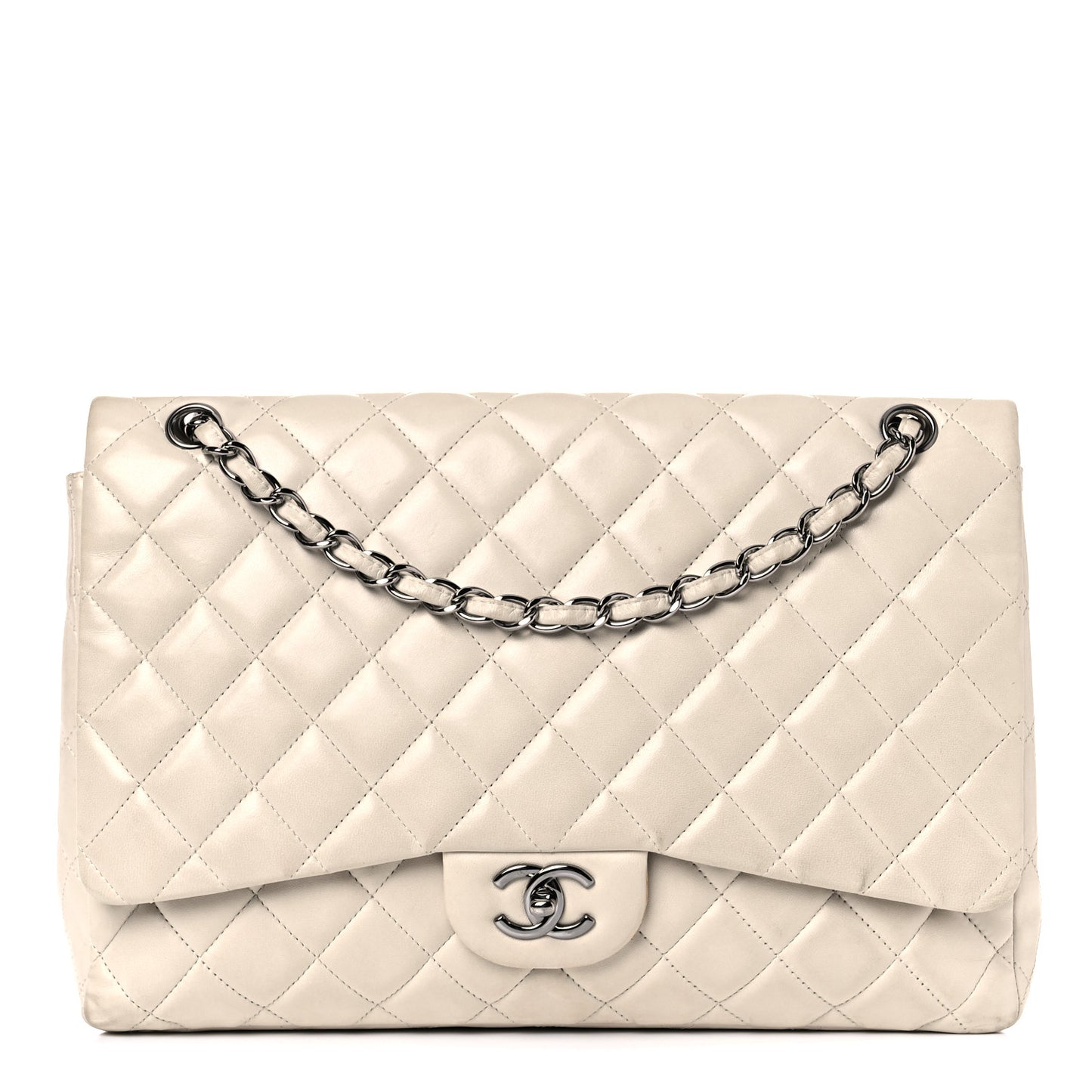 Lambskin Quilted Maxi Single Flap Beige