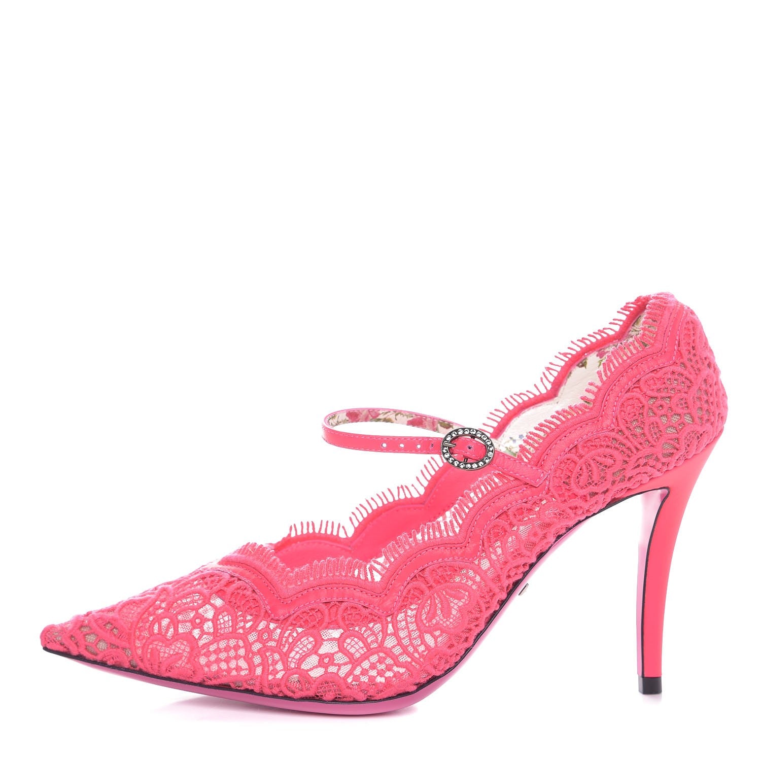 Gucci Lace Pizzo Venice Pumps 37 Fuxia Fluo Mystic White 1 of 7