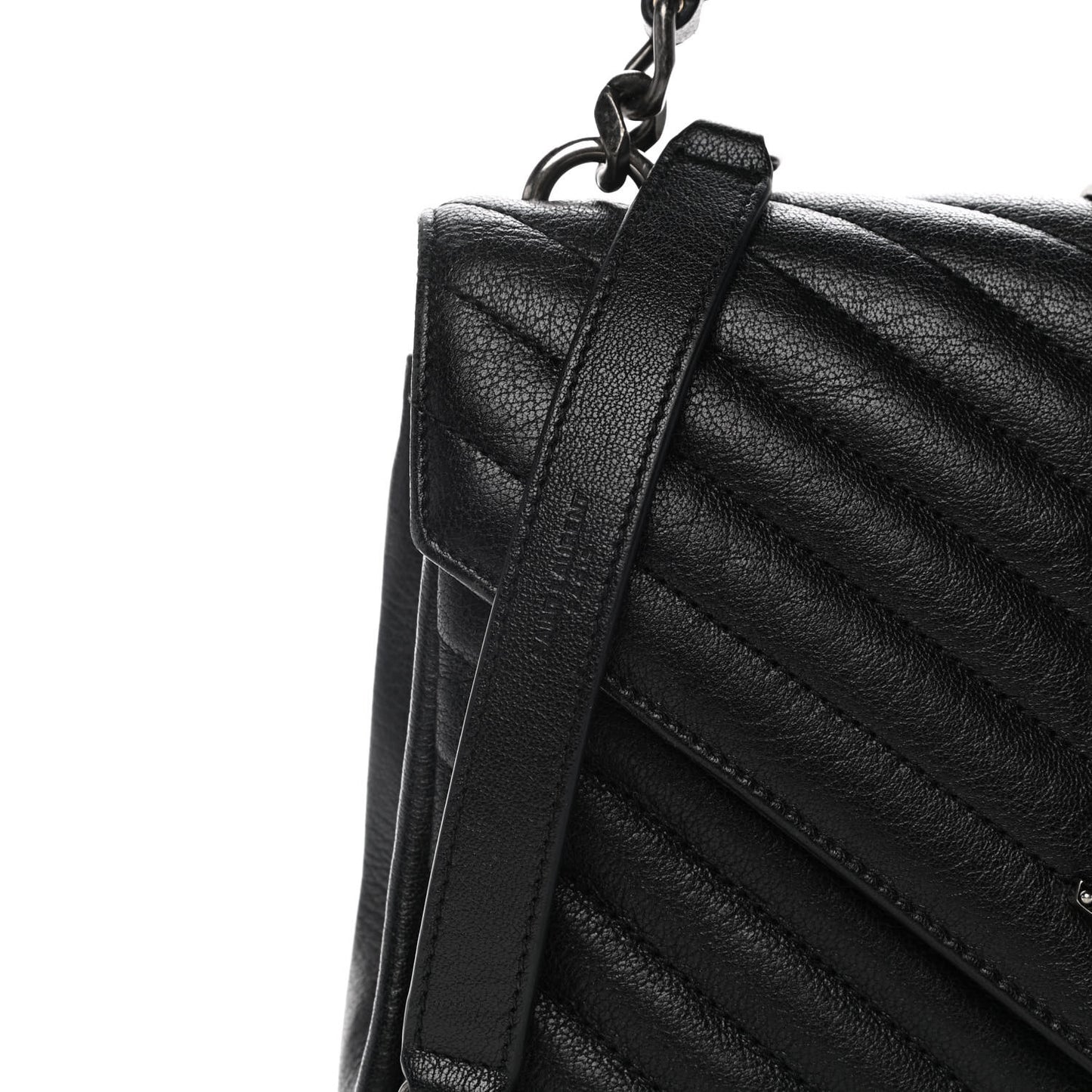 Sheepskin Matelasse Chevron Monogram Medium College Bag Black