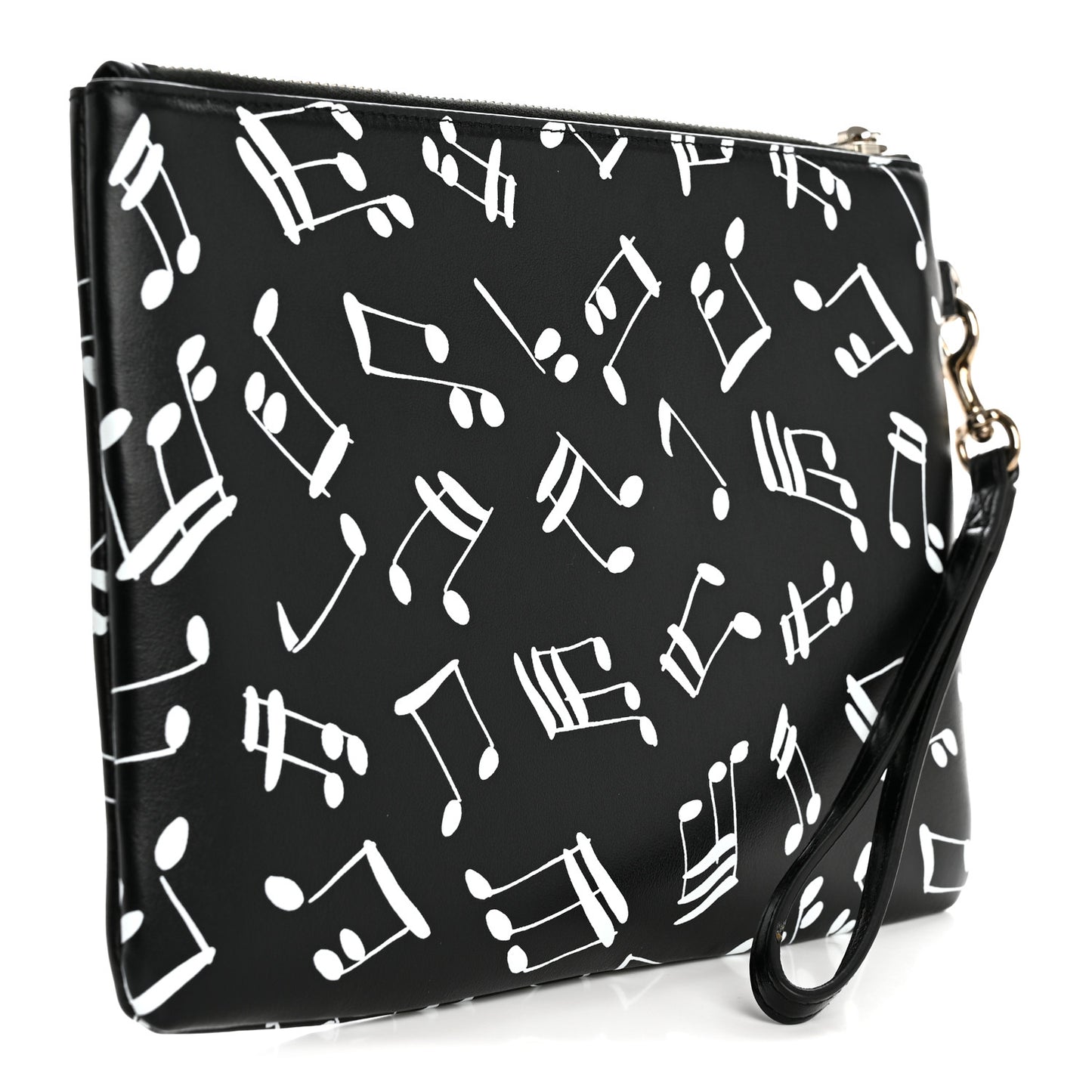 Calfskin Musical Notes Zip Pouch Black