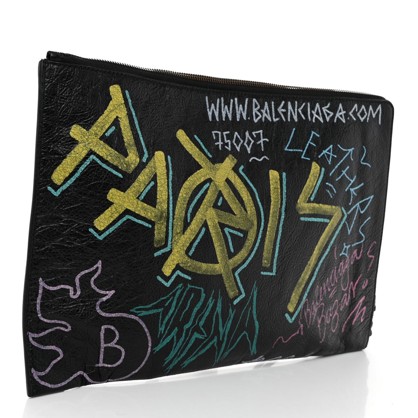 Agneau Classic Hardware Graffiti Small Pouch Black Multicolor