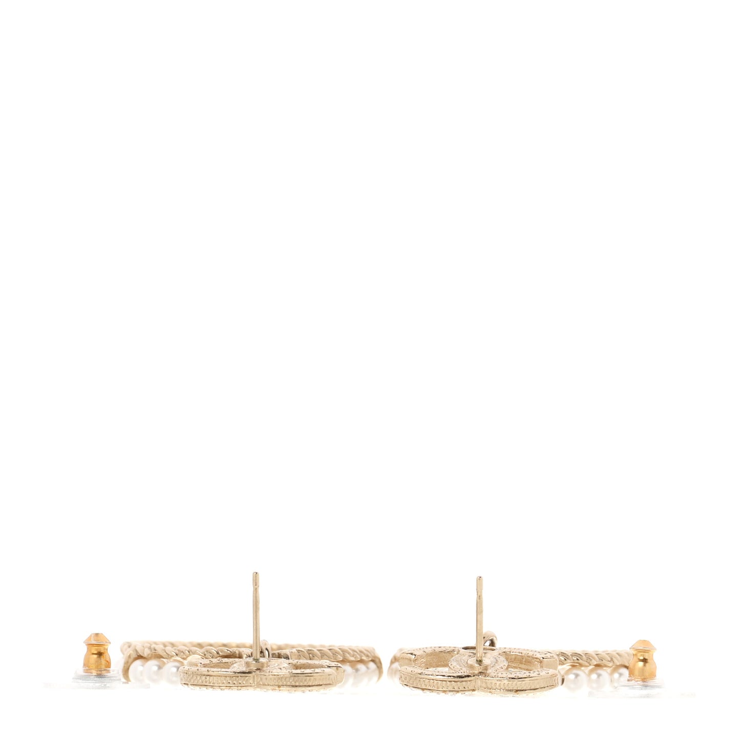 Crystal Pearl Chanel Charms CC Drop Earrings Gold