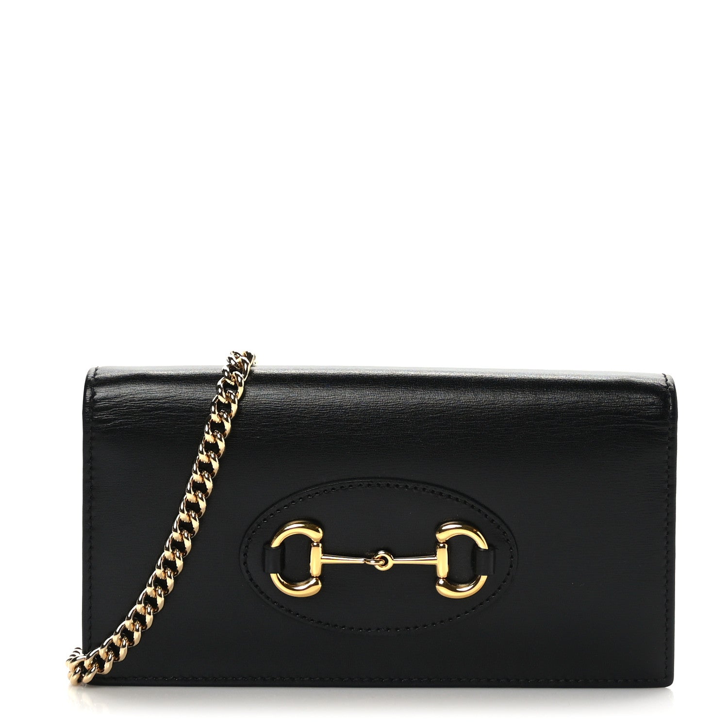 Gucci Boarded Plutone Calfskin Horsebit 1955 Wallet On Chain Black 1 of 8