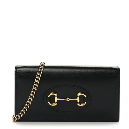 Gucci Boarded Plutone Calfskin Horsebit 1955 Wallet On Chain Black 1 of 8