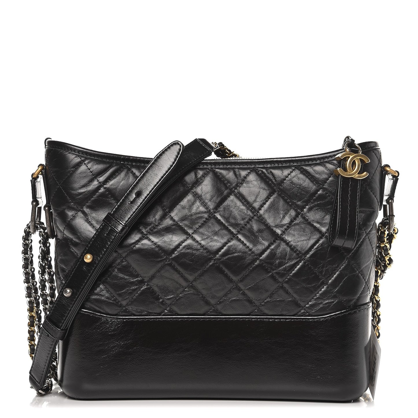 Aged Calfskin Quilted Medium Gabrielle Hobo Black