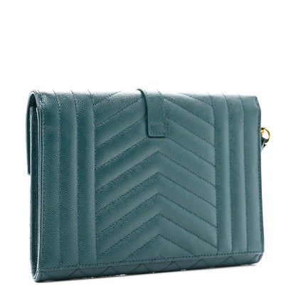 Saint Laurent Grain De Poudre Textured Mixed Matelasse Triquilt Monogram Clutch Sea Turquois 3 of 8