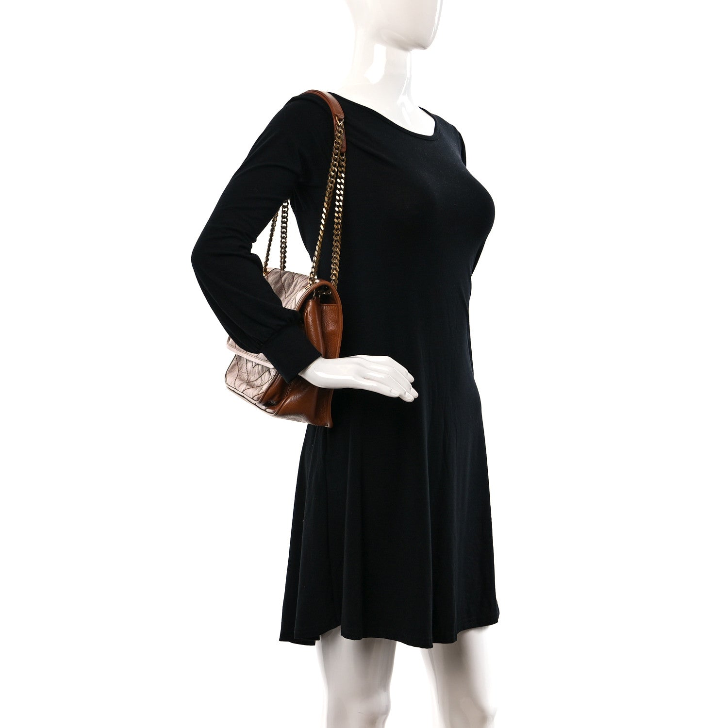 Saint Laurent Crinkled Calfskin Matelasse Monogram Medium Niki Chain Satchel Caramel 2 of 9
