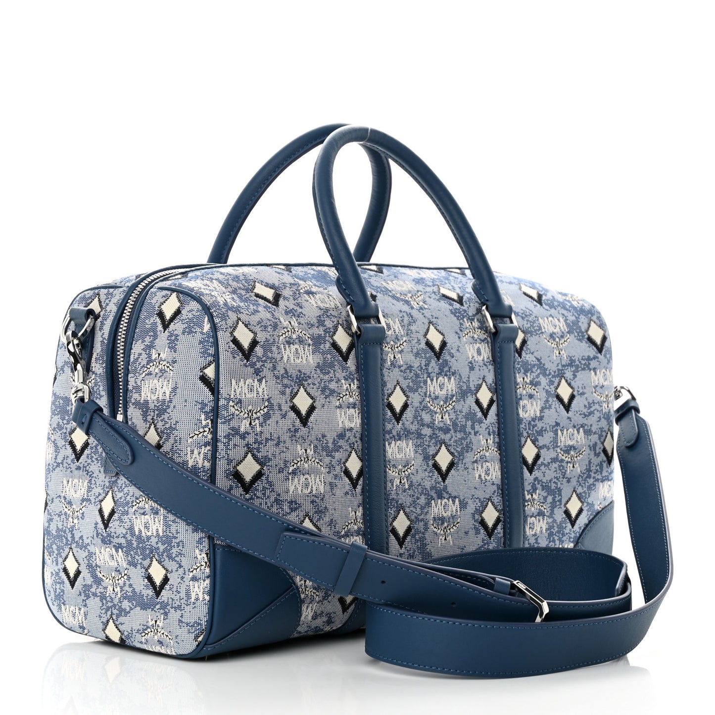 Vintage Jacquard Monogram Aren Traveler Weekender Duffle Bag Blue