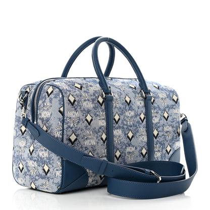 MCM Vintage Jacquard Monogram Aren Traveler Weekender Duffle Bag Blue 3 of 11